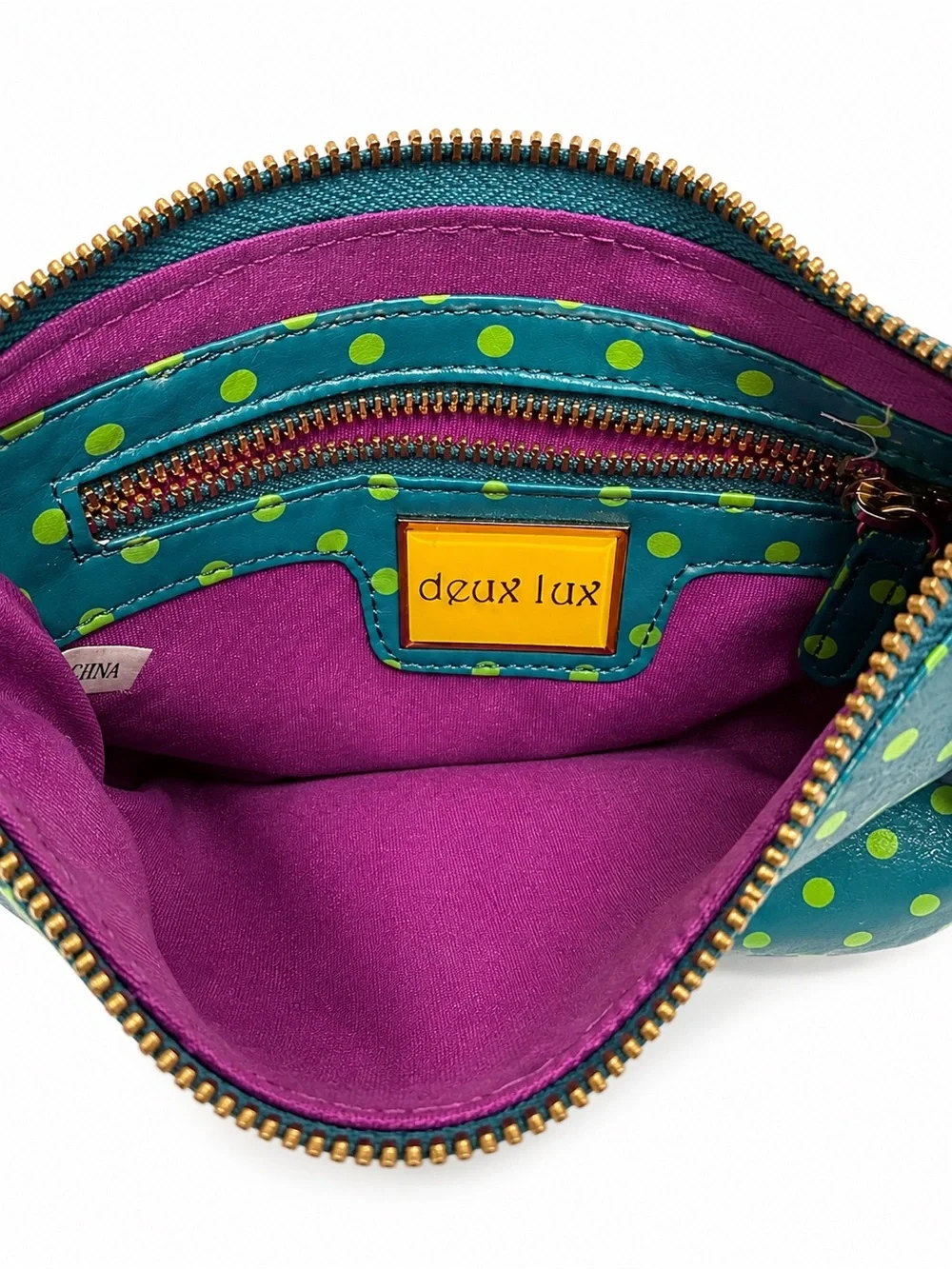 Vintage Deux Lux Polka Dot Wristlet Tassel Clutch Teal Green Y2K Bag